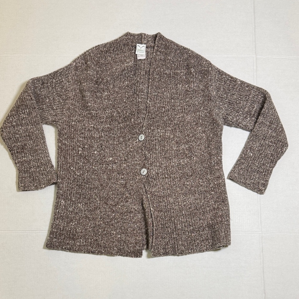 PORTARA by MONDI Women's Metallic Thread Brown Long Line Cardigan Sweater SZ 38